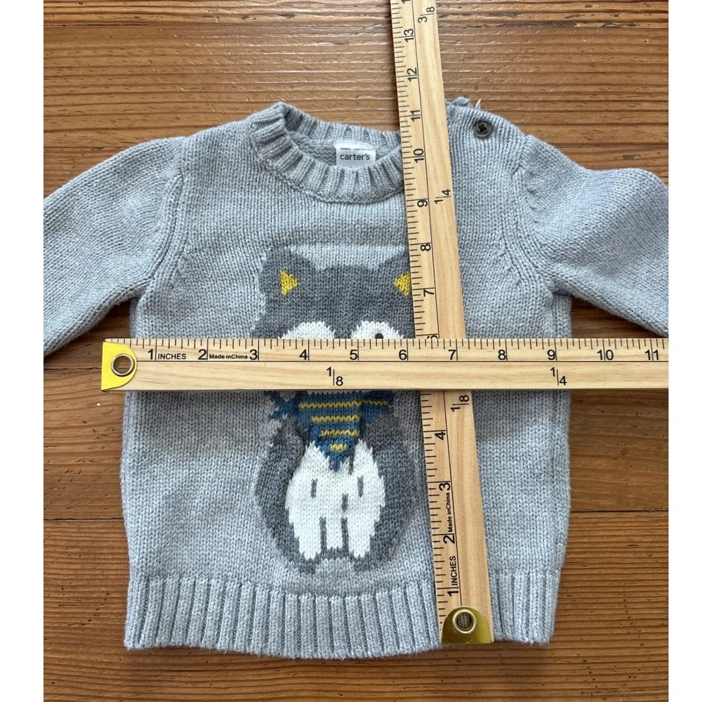 Carter's Wolf Sweater Baby Boy Gray Intarsia‎ Knit Animal SIZE 6M
